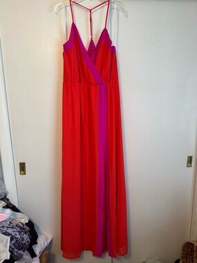 Lulu's Red and Fuchsia Spaghetti-Strap Maxi Dress
